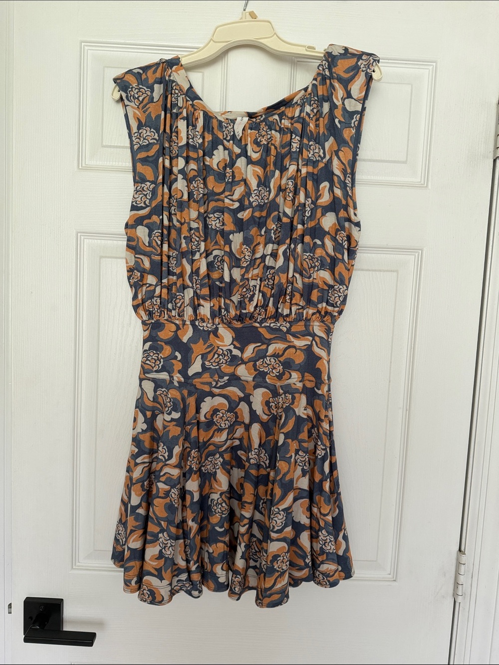 Floral Sleeveless Mini Dress in Navy and Mustard